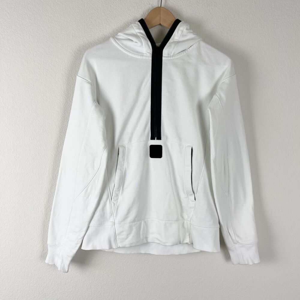 CP Company Hoodie Sweatshirt Mens Small White Half Zip Casual Hipster Sporty